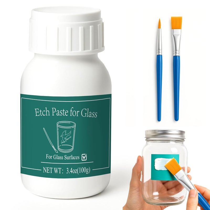 DINGSEN 3.5 oz Glass Etch Paste, Create Beautiful Art in Minutes, Create Permanently Stunning Designs on Glass Surfaces, Perfect for DIY Mirrors, Windows, Glassware - Image 1